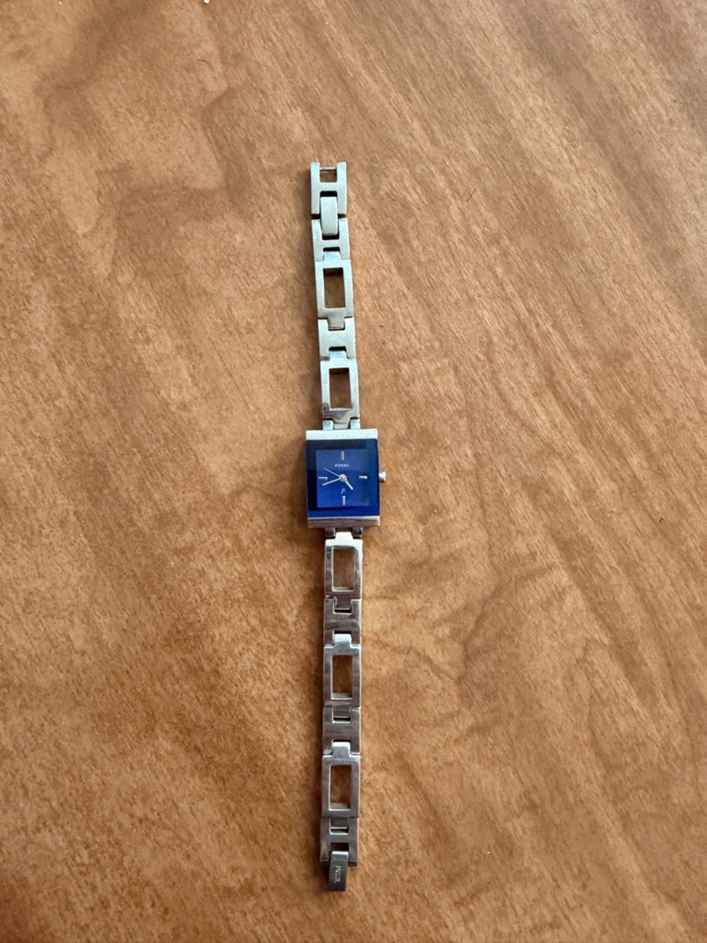 Fossil Silver Bracelet Watch with Blue Square Dial
